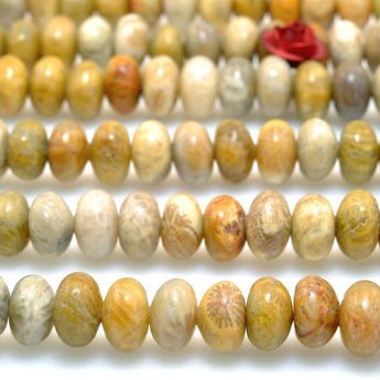 Natural Indonesian Fossil Coral Jasper smooth rondelle beads wholesale gemstone jewelry making bracelet DIY