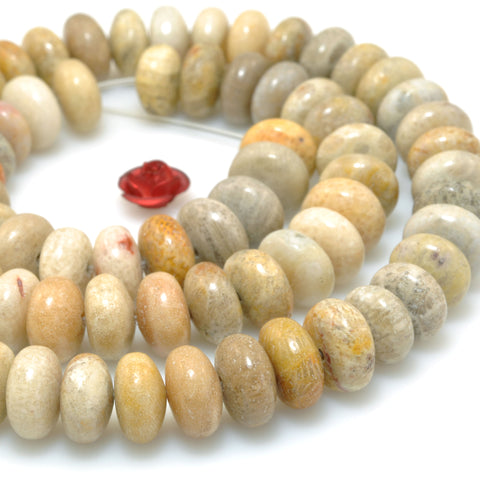 Natural Indonesian Fossil Coral Jasper smooth rondelle beads wholesale gemstone jewelry making bracelet diy