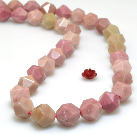 Natural Pink Rhodonite star cut faceted nugget beads wholesale gemstone for jewelry making bracelet diy