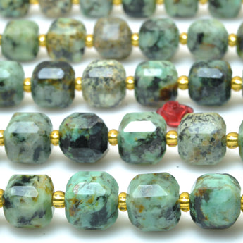 Natural African turquoise faceted cube loose beads green stone wholesale gemstone for jewelry making bracelet diy