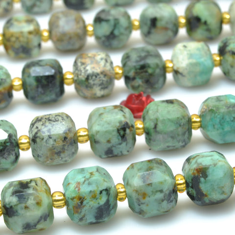 Natural African turquoise faceted cube loose beads green stone wholesale gemstone for jewelry making bracelet diy