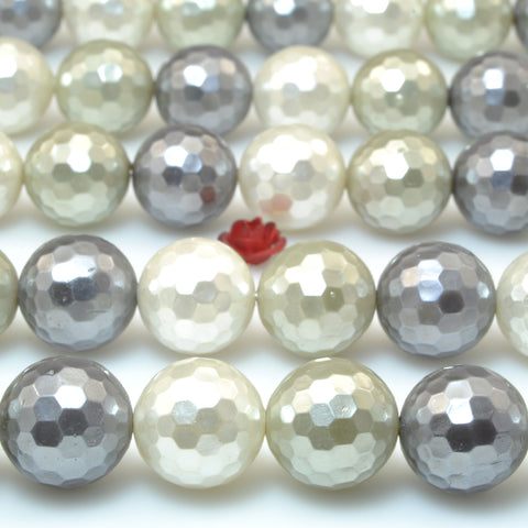 32 pcs of mixed color Shell Pearl faceted round beads in 12mm
