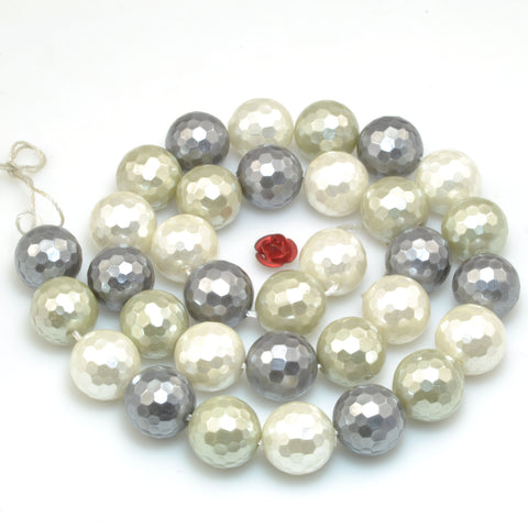 32 pcs of mixed color Shell Pearl faceted round beads in 12mm