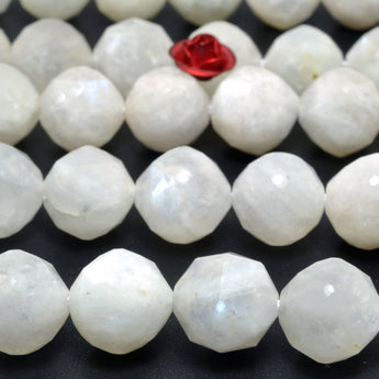 Natural rainbow moonstone diamond cut faceted round loose beads white gemstone wholesale for jewelry making bracelet diy