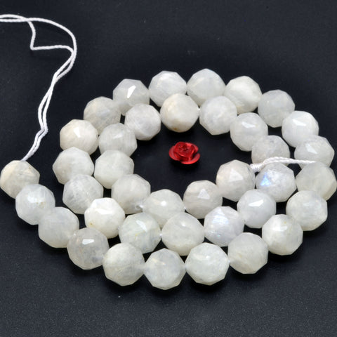 Natural rainbow moonstone diamond cut faceted round loose beads white gemstone wholesale for jewelry making bracelet diy