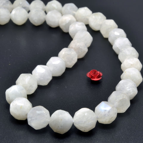 Natural rainbow moonstone diamond cut faceted round loose beads white gemstone wholesale for jewelry making bracelet diy