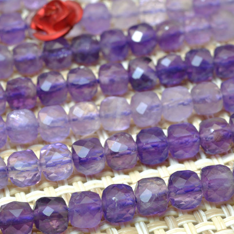 Natural Amethyst faceted cube beads wholesale loose gemstone purple stone for jewelry making bracelet necklace DIY