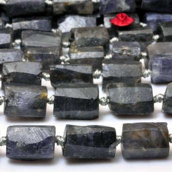 YesBeads Natural Iolite faceted matte nugget tube beads wholesale blue gemstone jewelry 16"