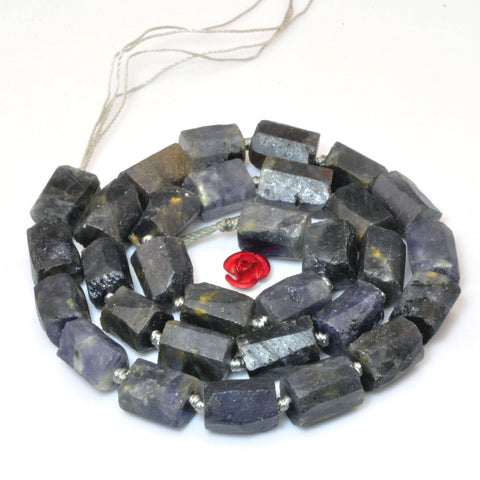 YesBeads Natural Iolite faceted matte nugget tube beads wholesale blue gemstone jewelry 16"