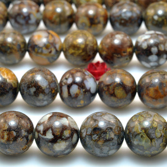 Natural Brown Peruvian Opal smooth round beads wholesale gemstone jewelry making bracelet diy
