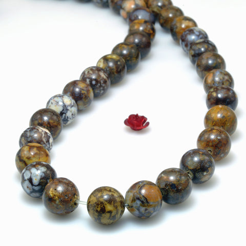Natural Brown Peruvian Opal smooth round beads wholesale gemstone jewelry making bracelet diy
