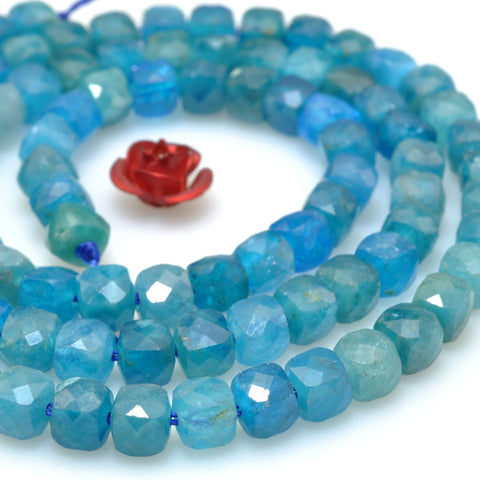Natural Blue Apatite Stone faceted cube loose beads wholesale gemstone for jewelry making bracelet diy stuff