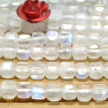 Natural Dainty Rainbow Moonstone faceted cube beads wholesale loose gemstone for jewelry making minimalist bracelet Necklace DIY