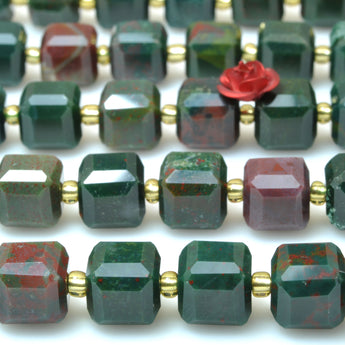 Natural Bloodstone faceted cube beads dark green heliotrope stone wholesale gemstone for jewelry making DIY