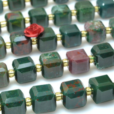 Natural Bloodstone faceted cube beads dark green heliotrope stone wholesale gemstone for jewelry making DIY