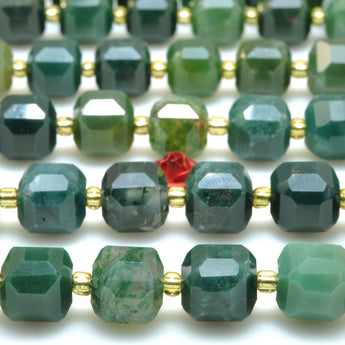 Natural Green Moss Agate Stone faceted cube beads wholesale gemstone for jewelry making DIY bracelets necklace