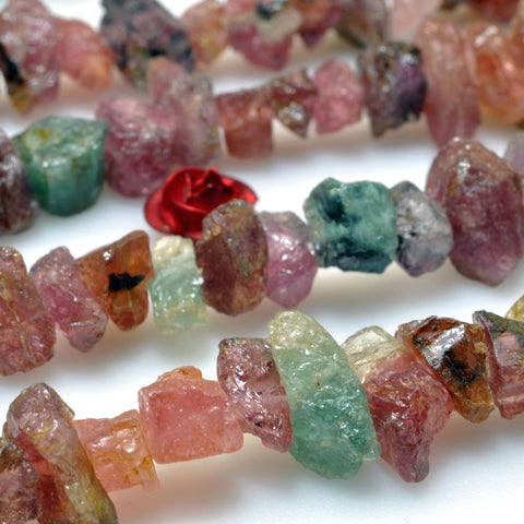 Natural rainbow tourmaline raw gemstone rough nugget chip beads 5-8mm