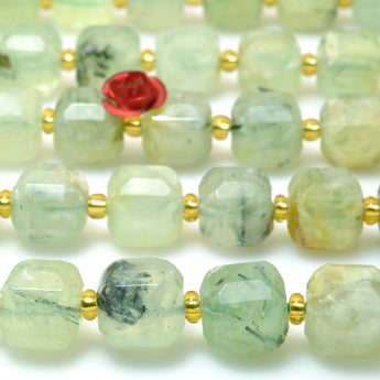 Natural green prehnite faceted cube loose beads gemstone wholesale for jewelry making bracelet diy