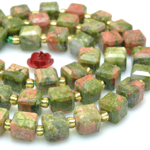 Natural Unakite Stone faceted cube beads wholesale gemstone green red for jewelry making bracelet necklace DIY