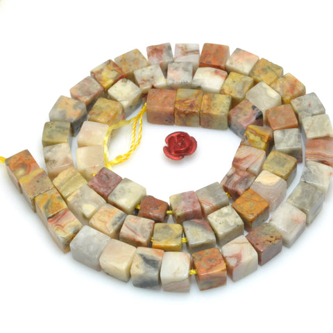Natural Crazy Lace Agate smooth cube beads wholesale gemstone for jewelry making DIY bracelet