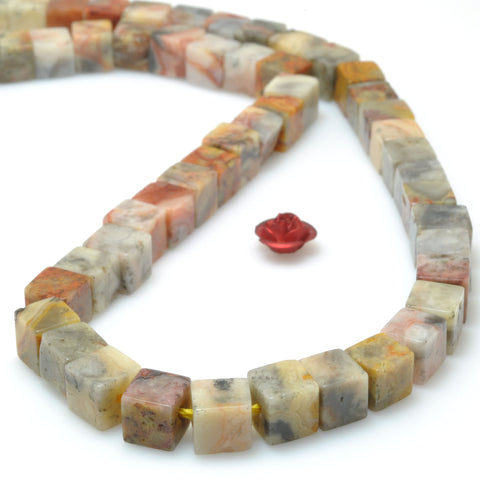 Natural Crazy Lace Agate smooth cube beads wholesale gemstone for jewelry making DIY bracelet