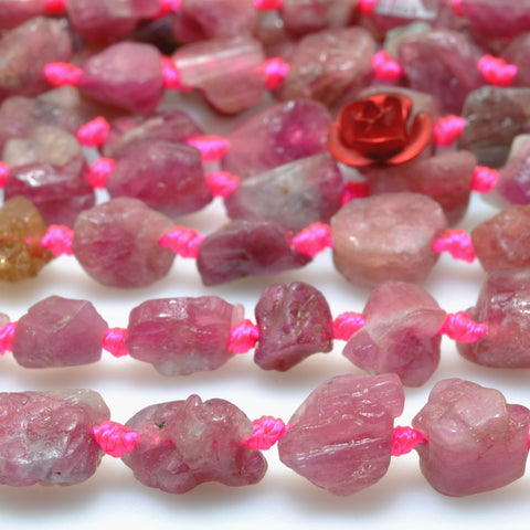 Natural pink Tourmaline raw gemstone rough nugget chip beads 5-9mm 16"