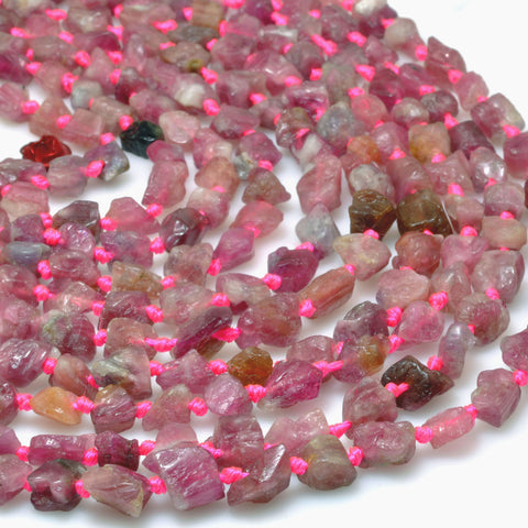 Natural pink Tourmaline raw gemstone rough nugget chip beads 5-9mm 16"