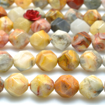 Natural Yellow Crazy Lace Agate star cut faceted nugget beads wholesale gemstone jewelry bracelet DIY stuff