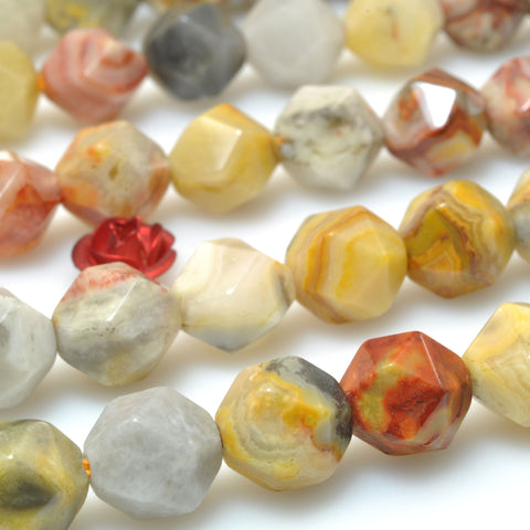Natural Yellow Crazy Lace Agate star cut faceted nugget beads wholesale gemstone jewelry bracelet DIY stuff