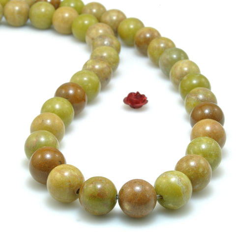 Natural Green Olive Opal smooth round beads wholesale gemstone for jewelry making bracelet necklace diy stuff