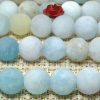 YesBeads Natural Aquamarine gemstone matte round loose beads wholesale jewelry making 8mm 10mm 15"