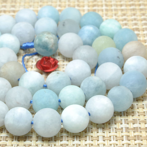 YesBeads Natural Aquamarine gemstone matte round loose beads wholesale jewelry making 8mm 10mm 15"