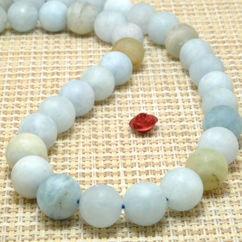 YesBeads Natural Aquamarine gemstone matte round loose beads wholesale jewelry making 8mm 10mm 15"