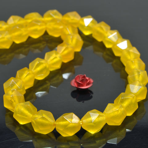 Yellow Jade star cut faceted nugget beads wholesale gemstone jewelry 15"