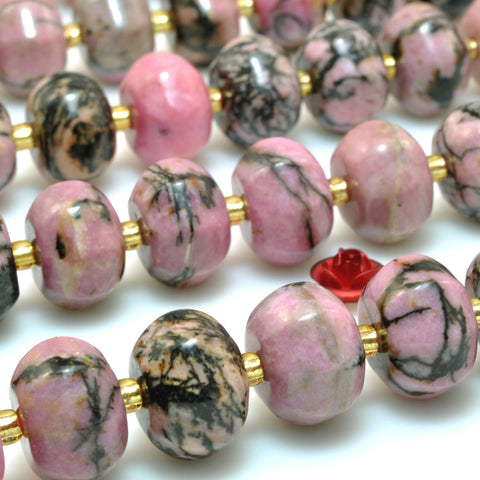 Natural Black Pink Rhodonite stone faceted pumpkin rondelle beads wholesale loose gemstone for jewelry making diy