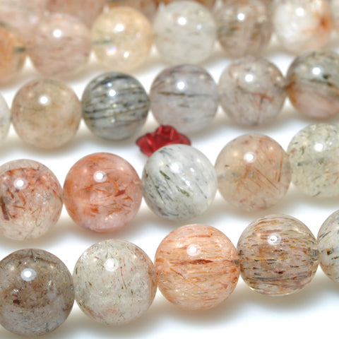 Natural Black Golden Super Seven Crystal smooth round beads loose gemstone wholesale for jewelry making bracelet diy stuff