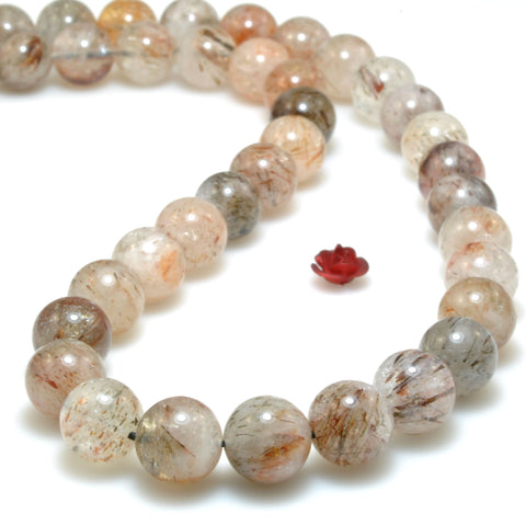 Natural Black Golden Super Seven Crystal smooth round beads loose gemstone wholesale for jewelry making bracelet diy stuff