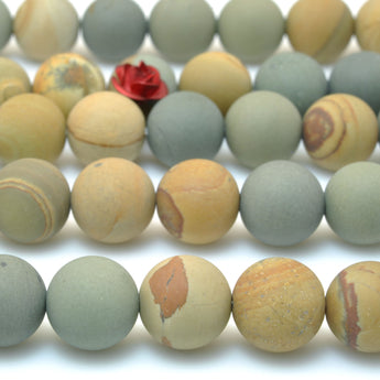 Natural Picture Jasper matte round beads wholesale gemstone jewelry making 15''