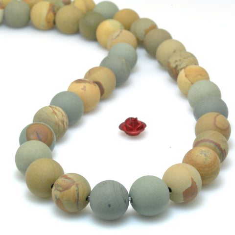 Natural Picture Jasper matte round beads wholesale gemstone jewelry making 15''