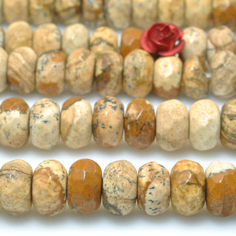 Natural Picture Jasper faceted rondelle beads yellow stone wholesale gemstone wholesale jewelry making 15"