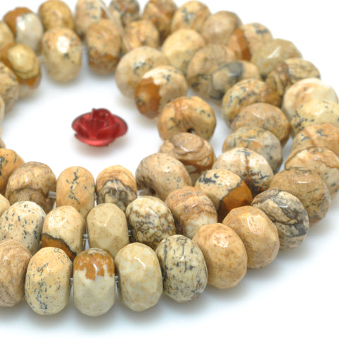 Natural Picture Jasper faceted rondelle beads yellow stone wholesale gemstone wholesale jewelry making 15"