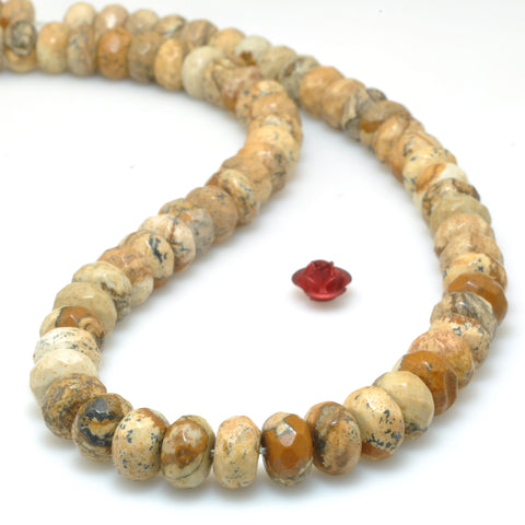 Natural Picture Jasper faceted rondelle beads yellow stone wholesale gemstone wholesale jewelry making 15"