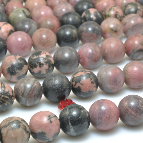 Natural Black Pink Rhodonite smooth round loose beads wholesale gemstone jewelry making 15"