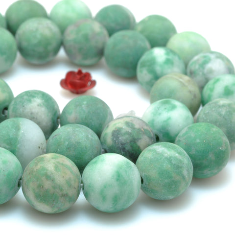 YesBeads Natural Green Jade matte round loose beads gemstone 8mm 10mm 15"