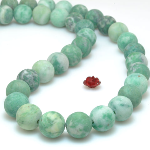 YesBeads Natural Green Jade matte round loose beads gemstone 8mm 10mm 15"