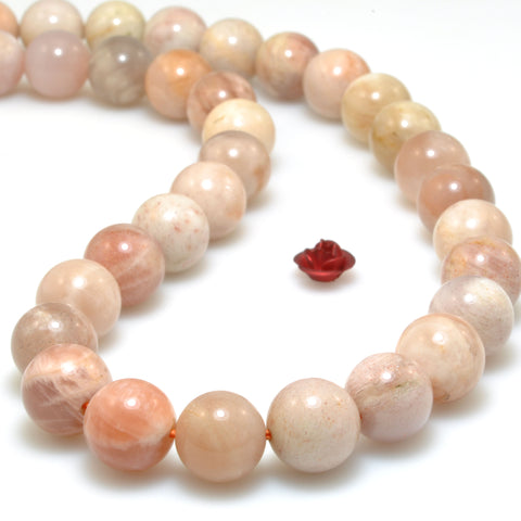 YesBeads natural Sunstone smooth round loose beads wholesale gemstone jewelry 15"