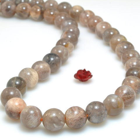 Natural Gray Sunstone smooth round beads wholesale loose gemstone for jewelry making diy bracelet necklace