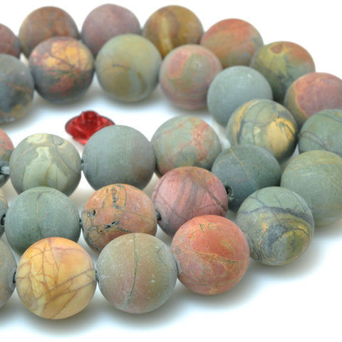 YesBeads Natural Red Creek Jasper matte round beads picasso jasper gemstone wholesale jewelry making 15"
