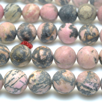 Natural Black Pink Rhodonite matte round beads wholesale loose gesmtone for jewelry making diy bracelet