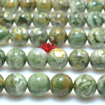 Natural Green Rhyolite Stone rainforest jasper smooth round loose beads wholesale gemstone 15"